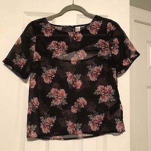 Sheer Black Pink Flower Top